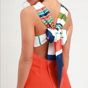 Joyful Red Orange Multi Stripe Tie-Back Mini Dress